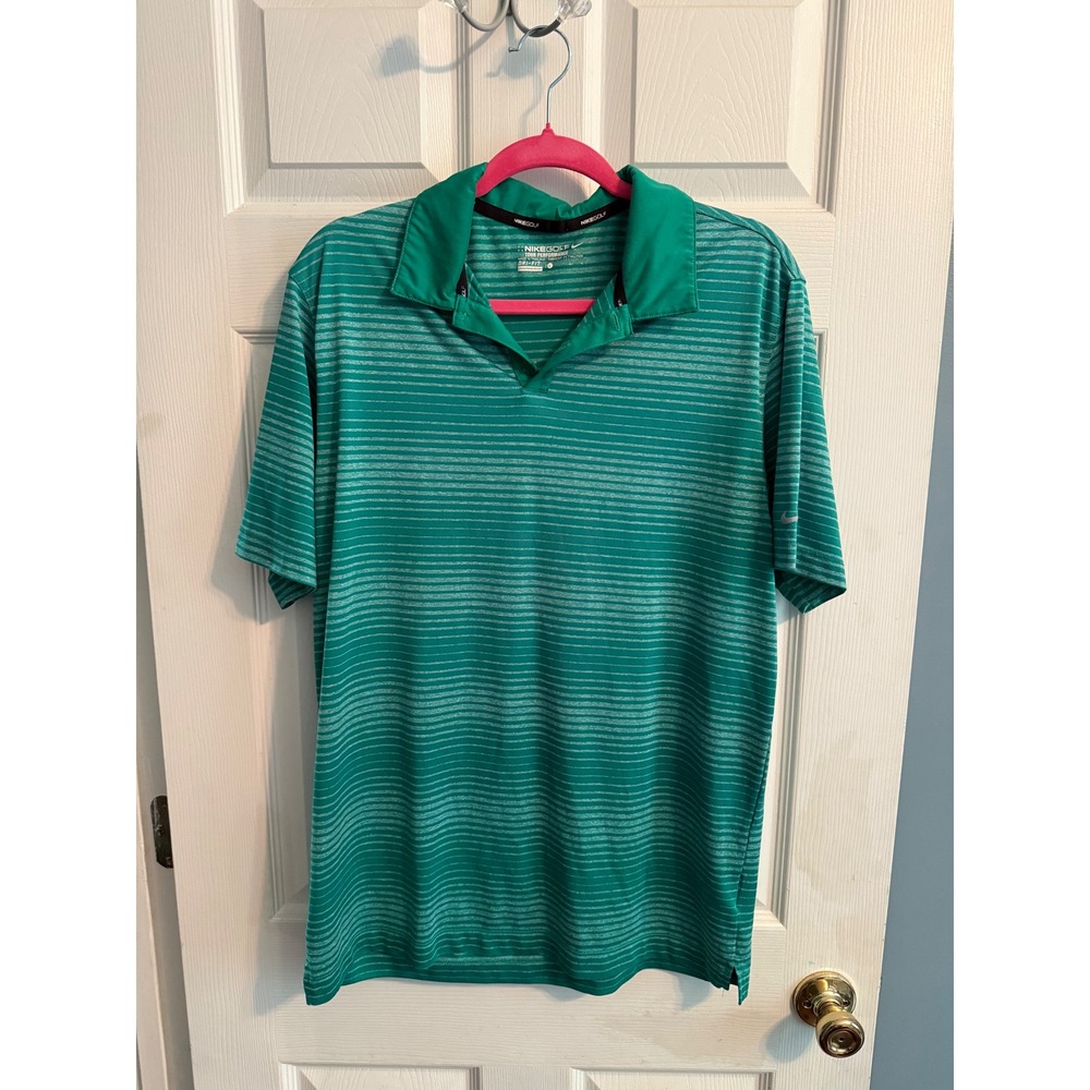 Nike Golf Tour Performance Polo Shirt Mens Large Green Striped Dri-Fit